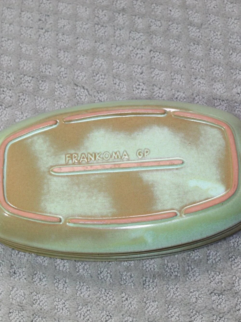 Set of 2 Frankoma Green Brown Ceramic Rectangular Platter Impressed Backstamp